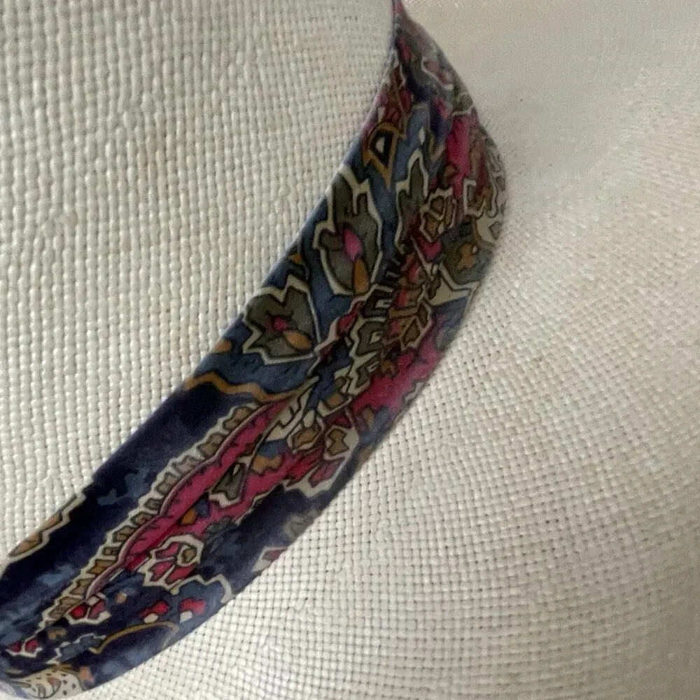 VTG Churchill Ltd Genuine Shantung Straw Panama Hat Size 7 3/8 Paisley Band